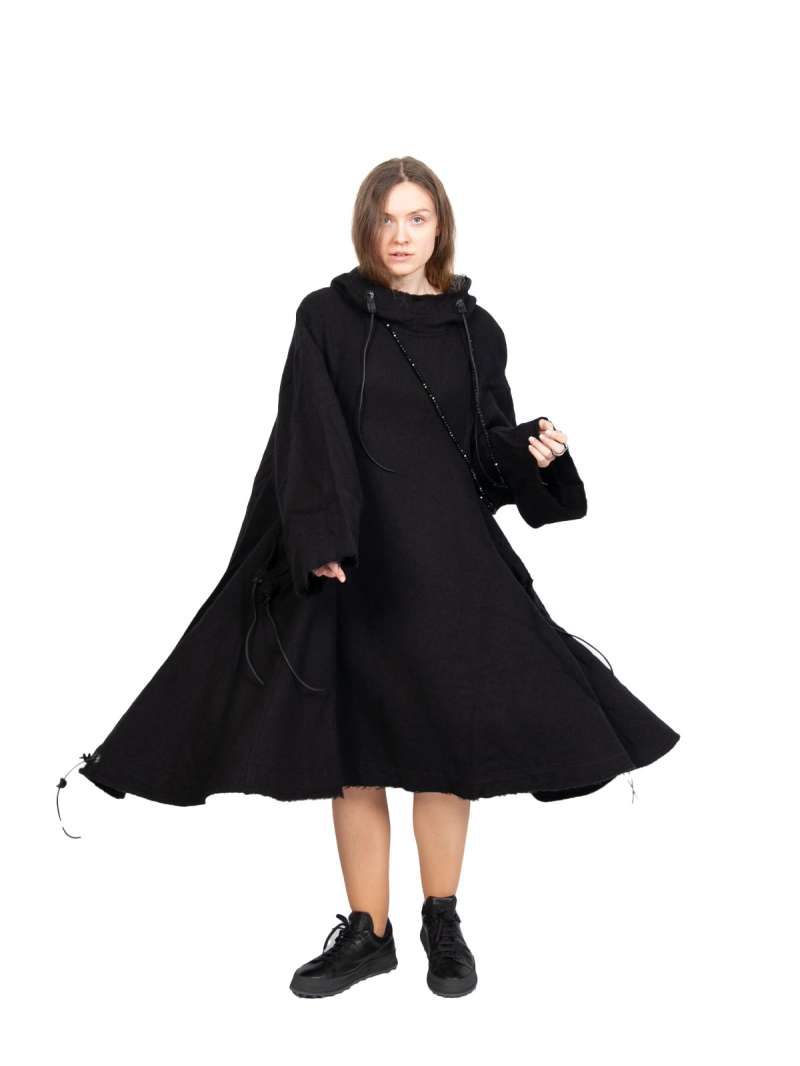 Rundholz DIP - Mantel MantelKleid mit Kapuze Schurwolle Black - 2242211203