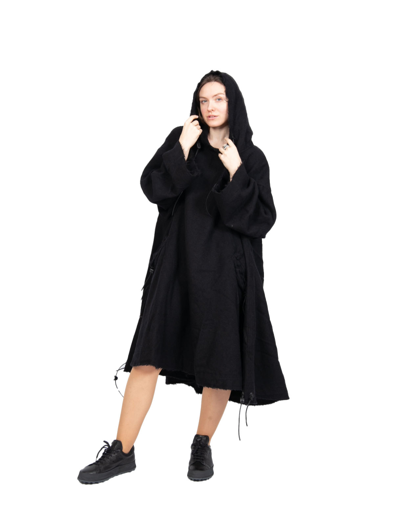 Rundholz DIP - Mantel MantelKleid mit Kapuze Schurwolle Black - 2242211203
