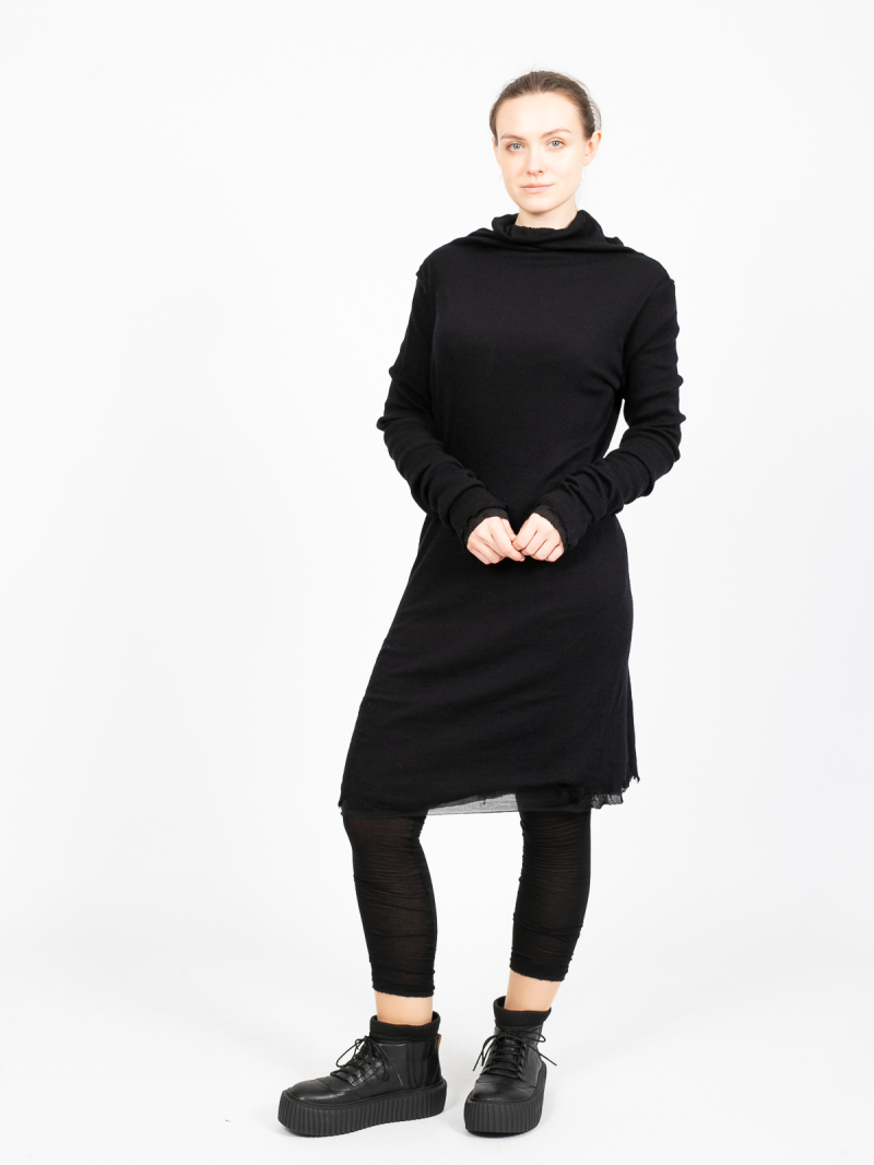 Rundholz - Shirt Rollkragen doppellagig Jersey Wolle destroyed Look Black Melange - 2241180503