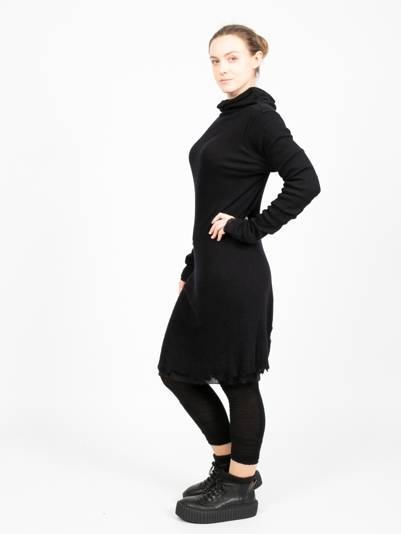 Rundholz - Shirt Rollkragen doppellagig Jersey Wolle destroyed Look Black Melange - 2241180503