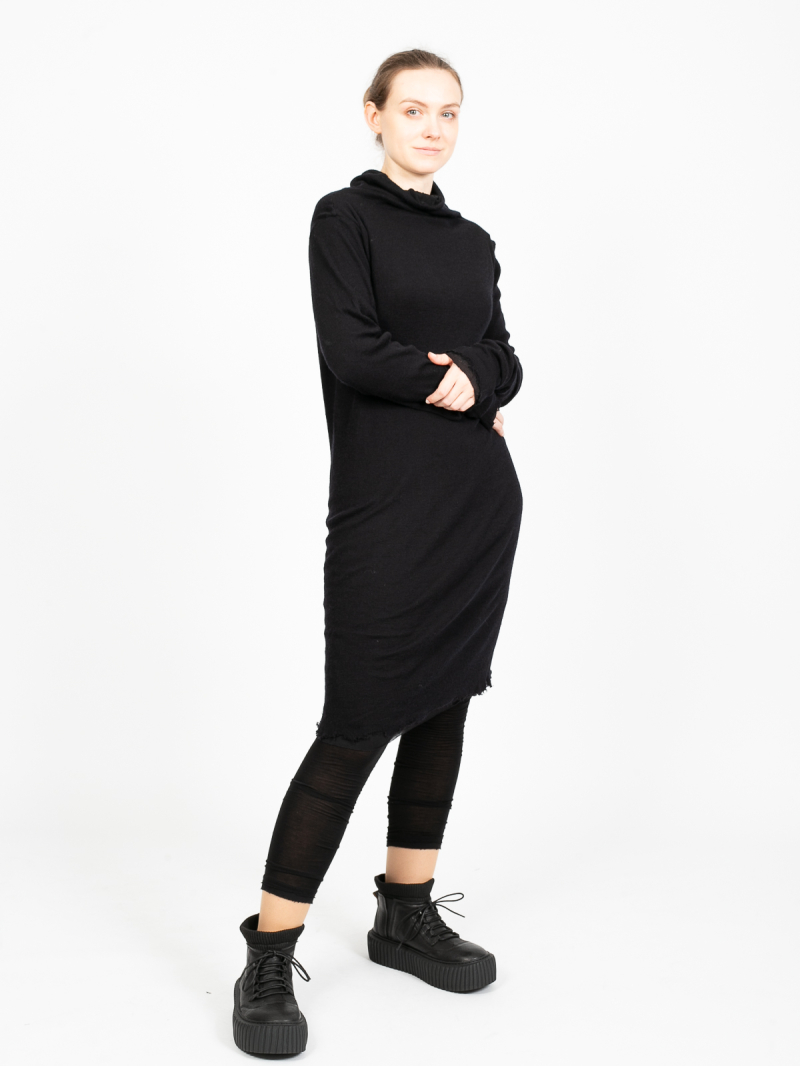 Rundholz - Shirt Rollkragen doppellagig Jersey Wolle destroyed Look Black Melange - 2241180503