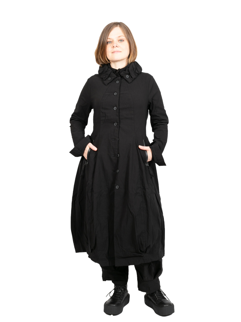 Rundholz Black Label - Mantel in Ballonform mit gerüschtem Kragen Stretch Black - 2243441226