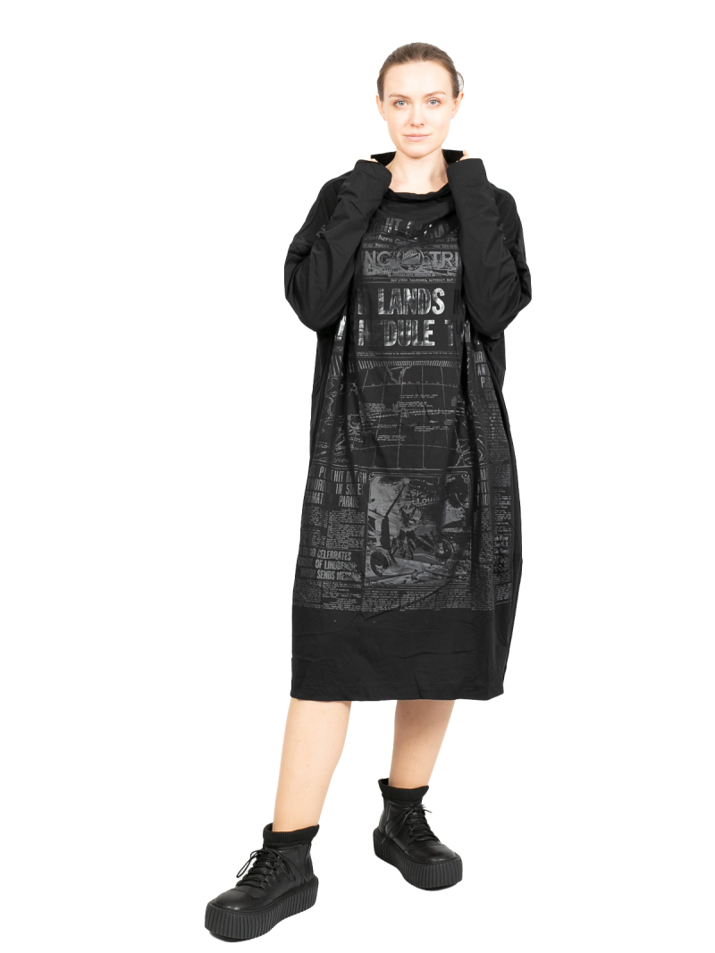 Rundholz DIP - Платье-рубашка в форме баллон с принтом тон-в-тон Oversize Black Print - 2242300908
