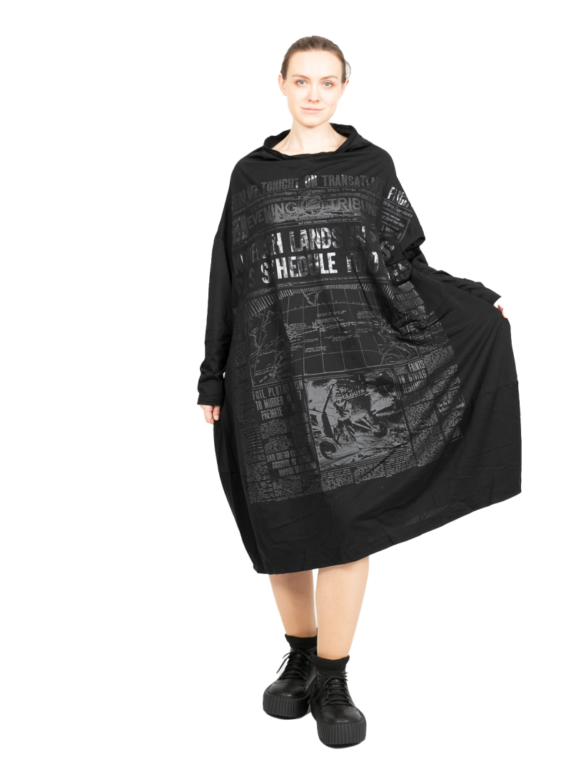 Rundholz DIP - Платье-рубашка в форме баллон с принтом тон-в-тон Oversize Black Print - 2242300908