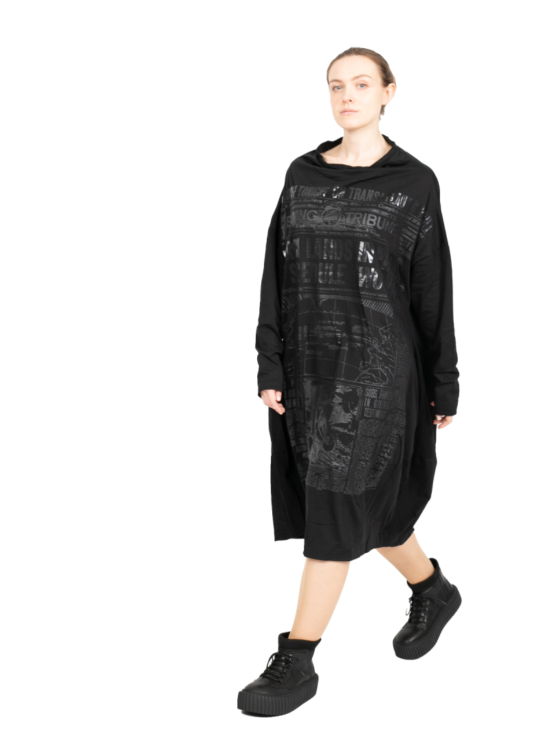 Rundholz DIP - Платье-рубашка в форме баллон с принтом тон-в-тон Oversize Black Print - 2242300908