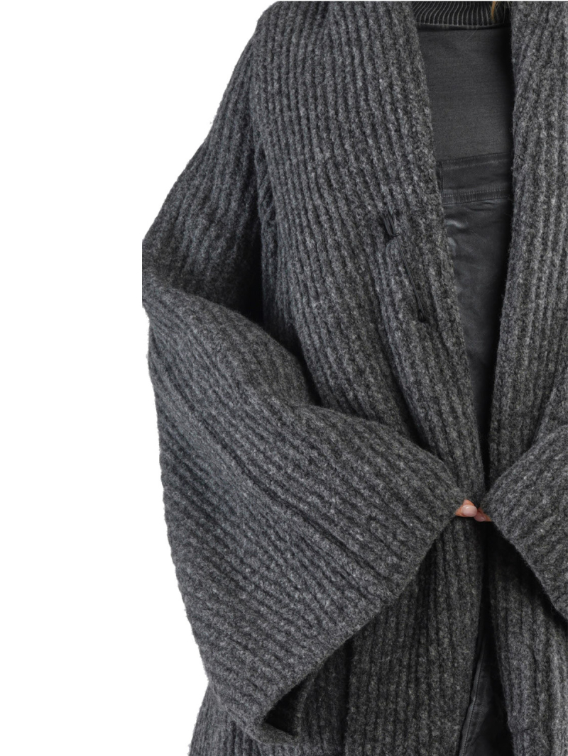 Rundholz DIP - Grobstrick Strickjacke mit Schalkragen und weiten Ärmeln Wolle Oversize black Black Melange - 2242447103