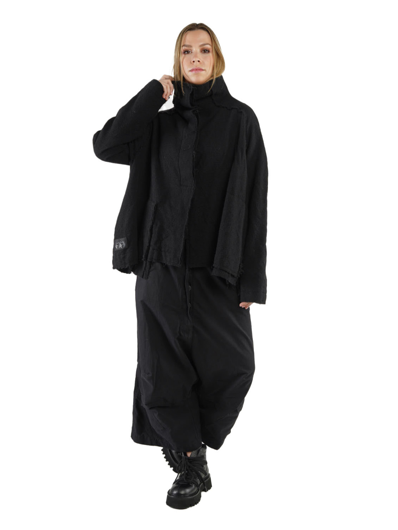Rundholz Black Label - Jacke mit hohem Kragen und Faltentaschen Wollstoff gefilzt Oversize Black - 2243281102