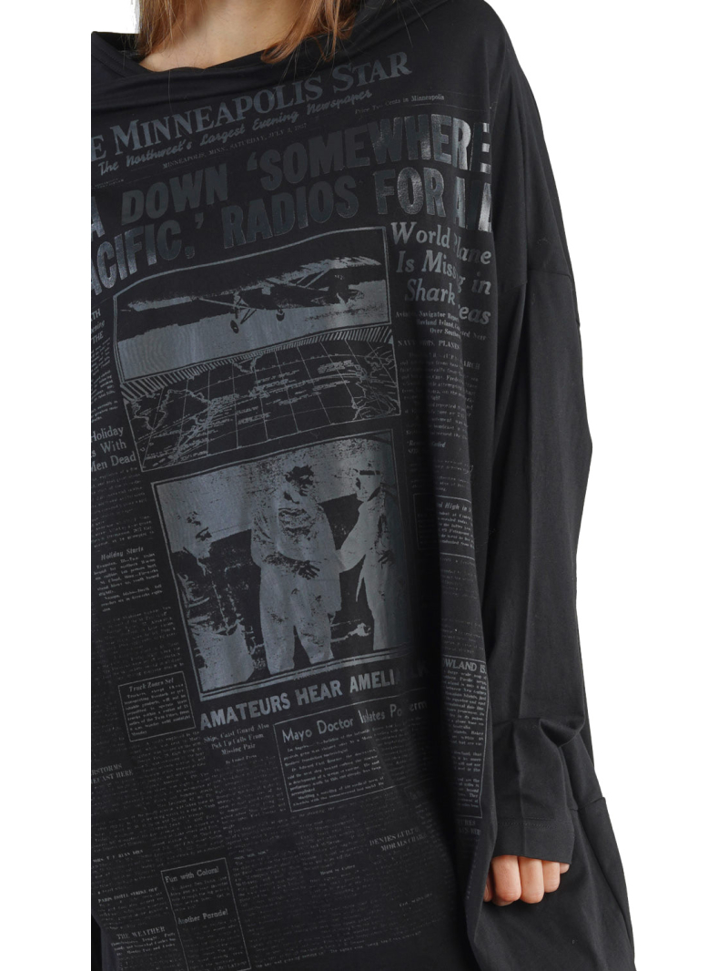 Rundholz DIP - Tunika in Ballonform mit Ton-in-Ton Print Oversize Black Print - 2242300507