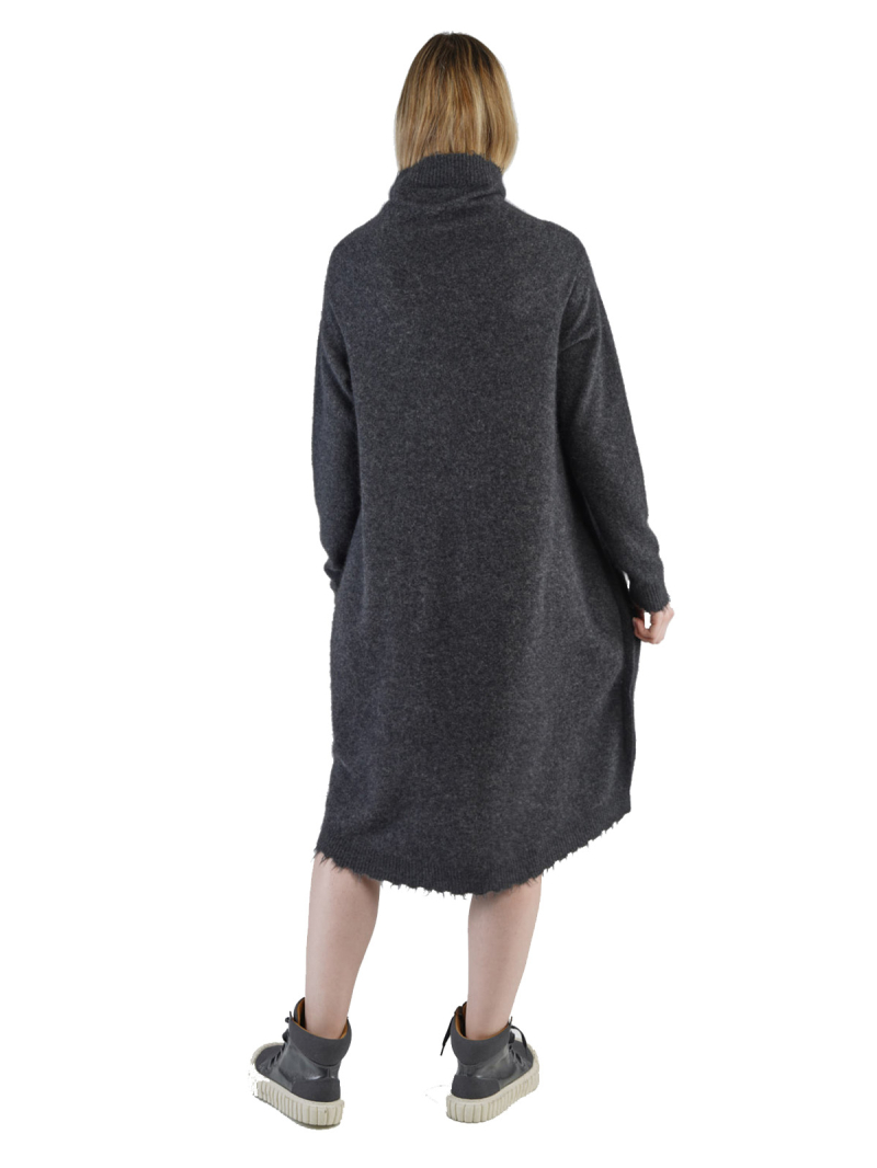Rundholz DIP - StrickKleid mit Stehkragen und fransigen Abschlüssen Merino Wolle Black - 2242337305