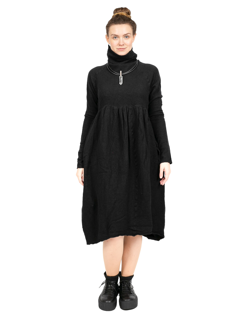 Rundholz - StrickKleid mit erhöhter Taille und Kellerfalte gekochte Wolle Black - 2241687309