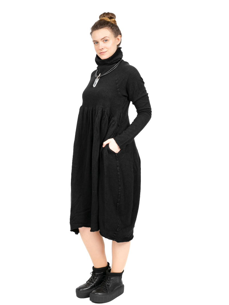 Rundholz - StrickKleid mit erhöhter Taille und Kellerfalte gekochte Wolle Black - 2241687309