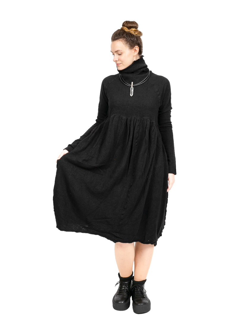 Rundholz - StrickKleid mit erhöhter Taille und Kellerfalte gekochte Wolle Black - 2241687309