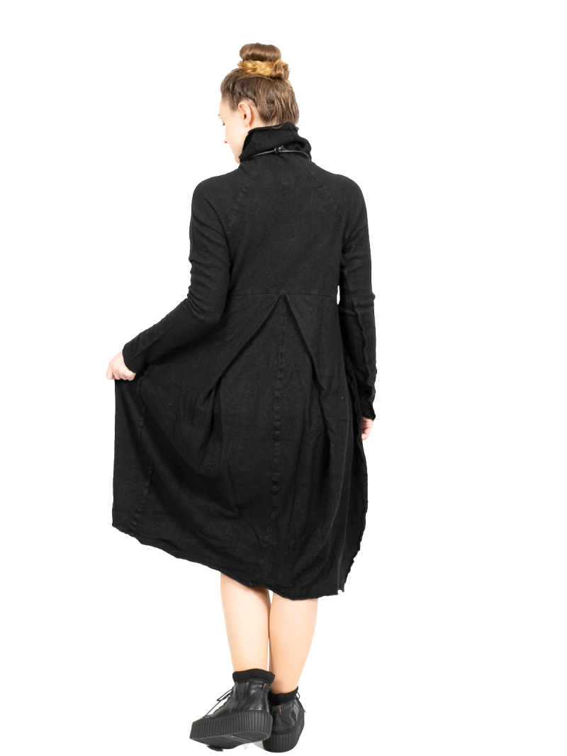 Rundholz - StrickKleid mit erhöhter Taille und Kellerfalte gekochte Wolle Black - 2241687309