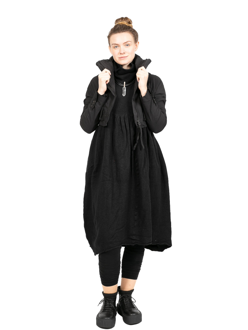 Rundholz - StrickKleid mit erhöhter Taille und Kellerfalte gekochte Wolle Black - 2241687309