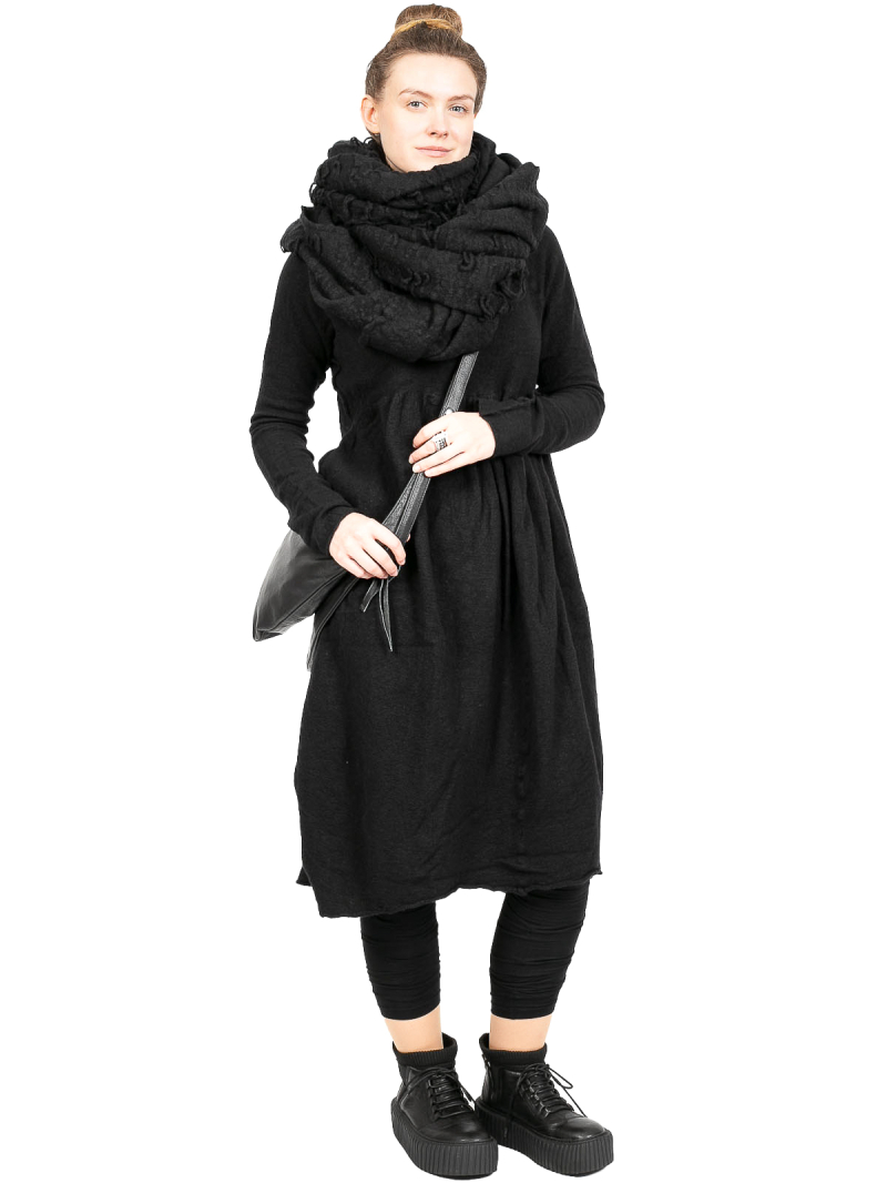 Rundholz - StrickKleid mit erhöhter Taille und Kellerfalte gekochte Wolle Black - 2241687309