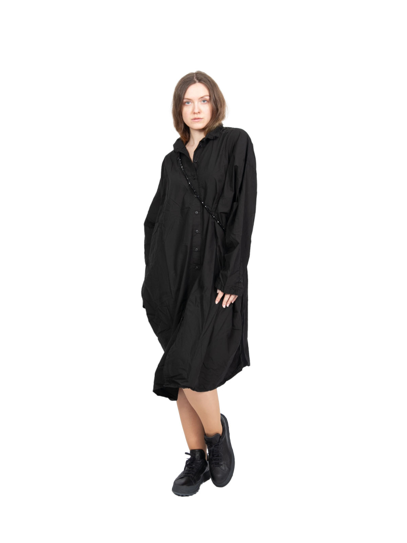 Rundholz DIP - HemdKleid mit seitlichen Strickeinsätzen Oversize Black - 2242530904
