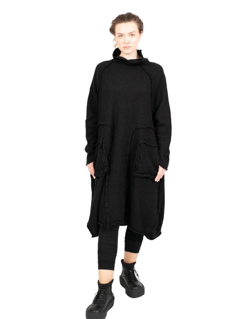 Rundholz Black Label - StrickKleid mit Koffertaschen gekochte Wolle Oversize black - 2243897309