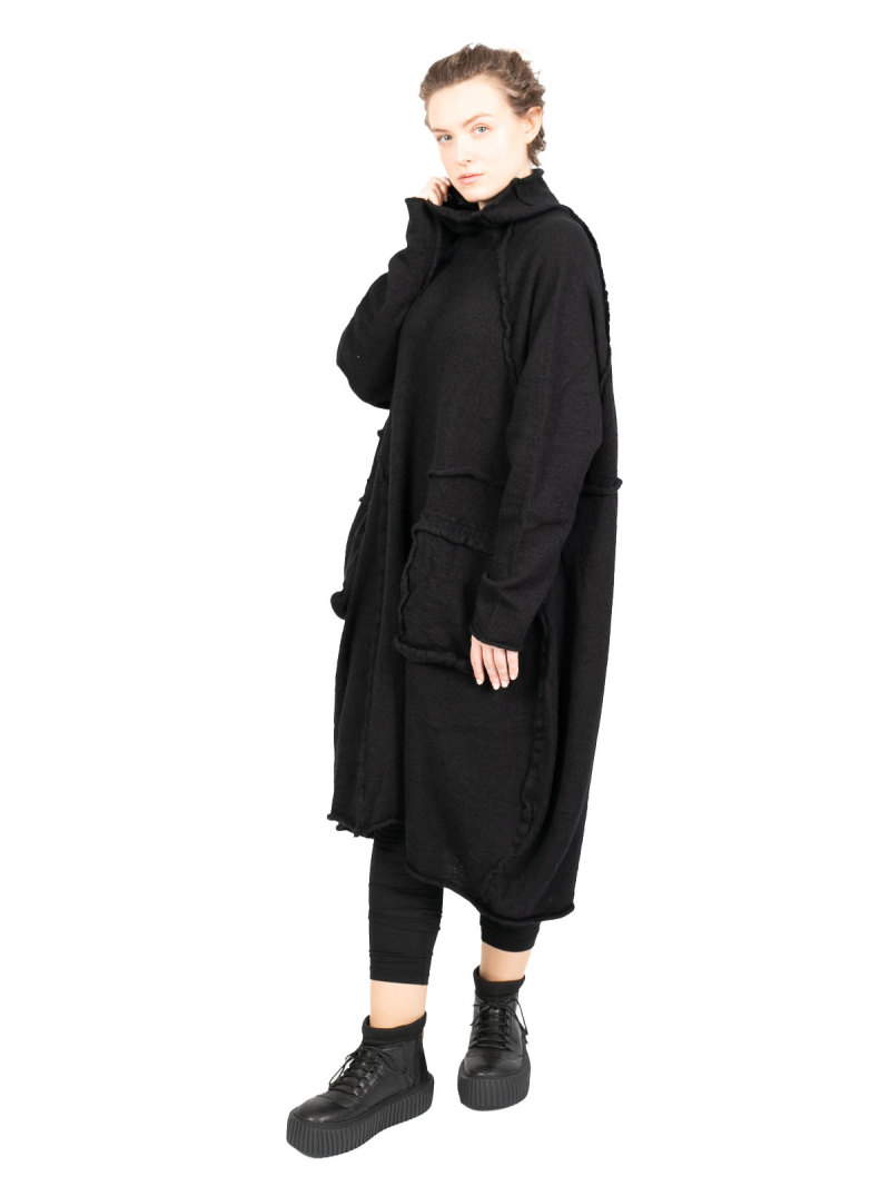 Rundholz Black Label - StrickKleid mit Koffertaschen gekochte Wolle Oversize black - 2243897309
