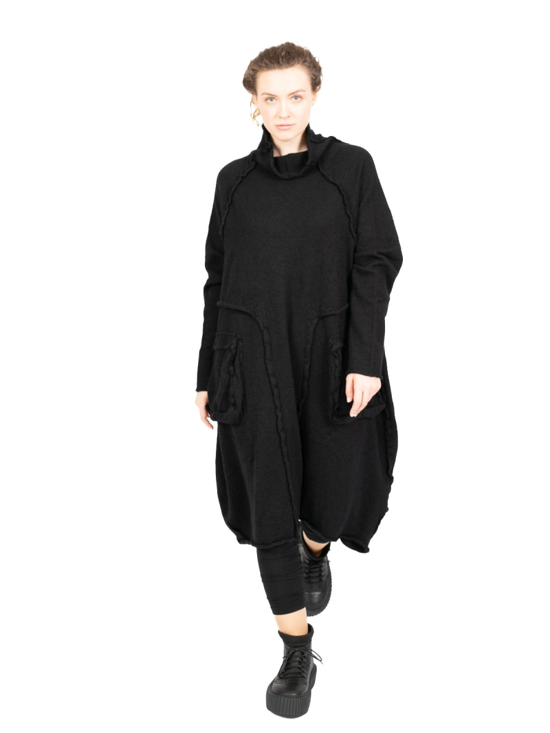 Rundholz Black Label - StrickKleid mit Koffertaschen gekochte Wolle Oversize black - 2243897309