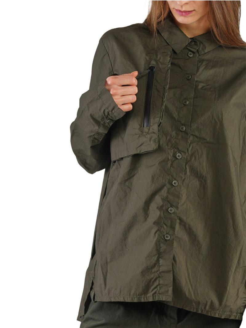 Rundholz Black Label - Shirt blouse ruched at the back with breast pocket Poplin Black - 2243320413