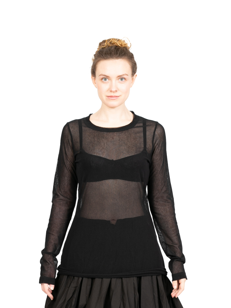 Rundholz Black Label - Tüllshirt Langarm Cotton Stretc Black - 2243340518