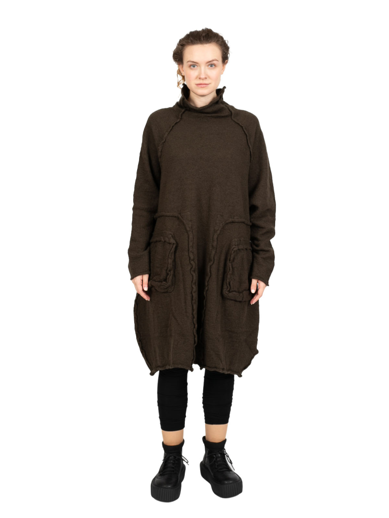 Rundholz Black Label - StrickKleid mit Koffertaschen gekochte Wolle Oversize jungle - 2243897309