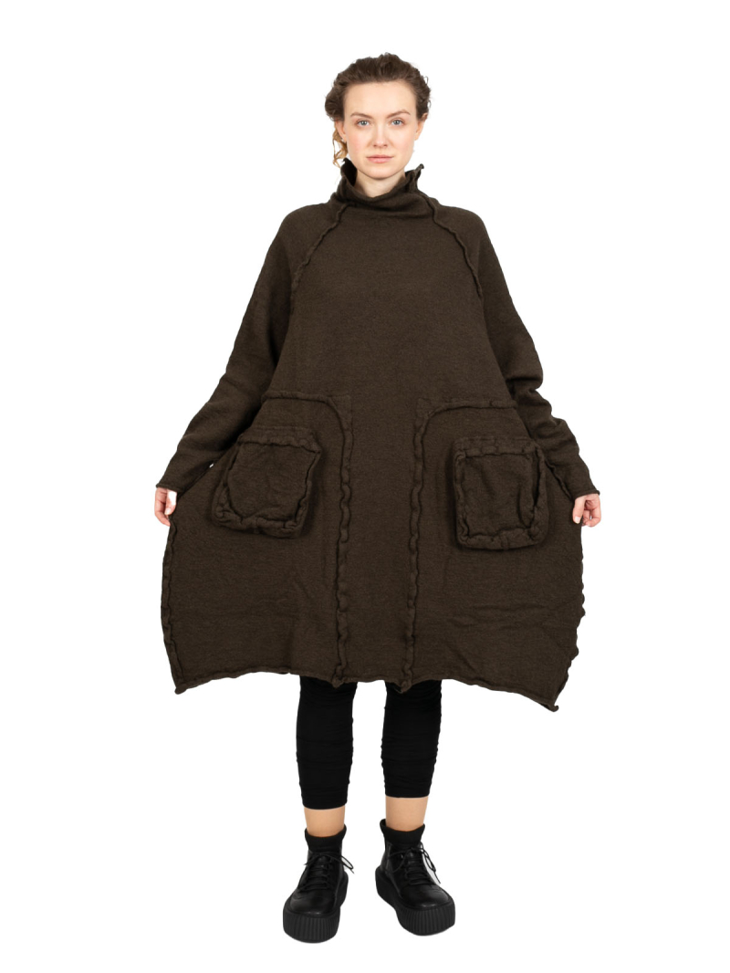 Rundholz Black Label - StrickKleid mit Koffertaschen gekochte Wolle Oversize jungle - 2243897309