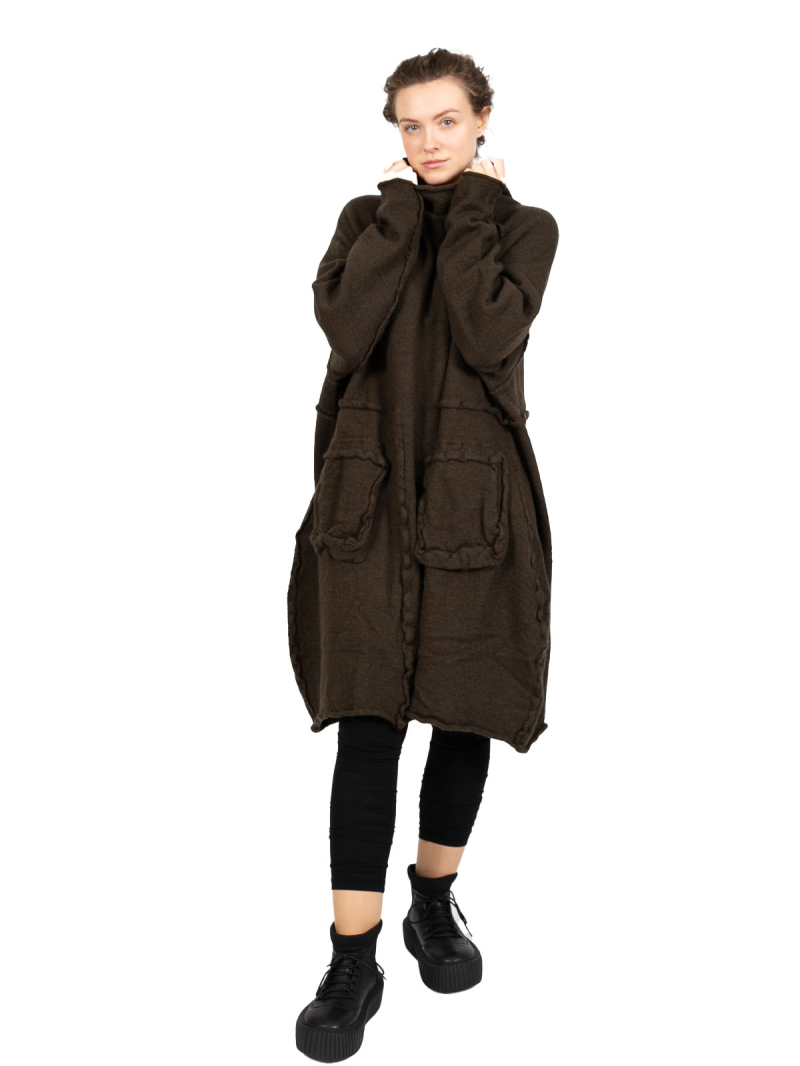 Rundholz Black Label - StrickKleid mit Koffertaschen gekochte Wolle Oversize jungle - 2243897309