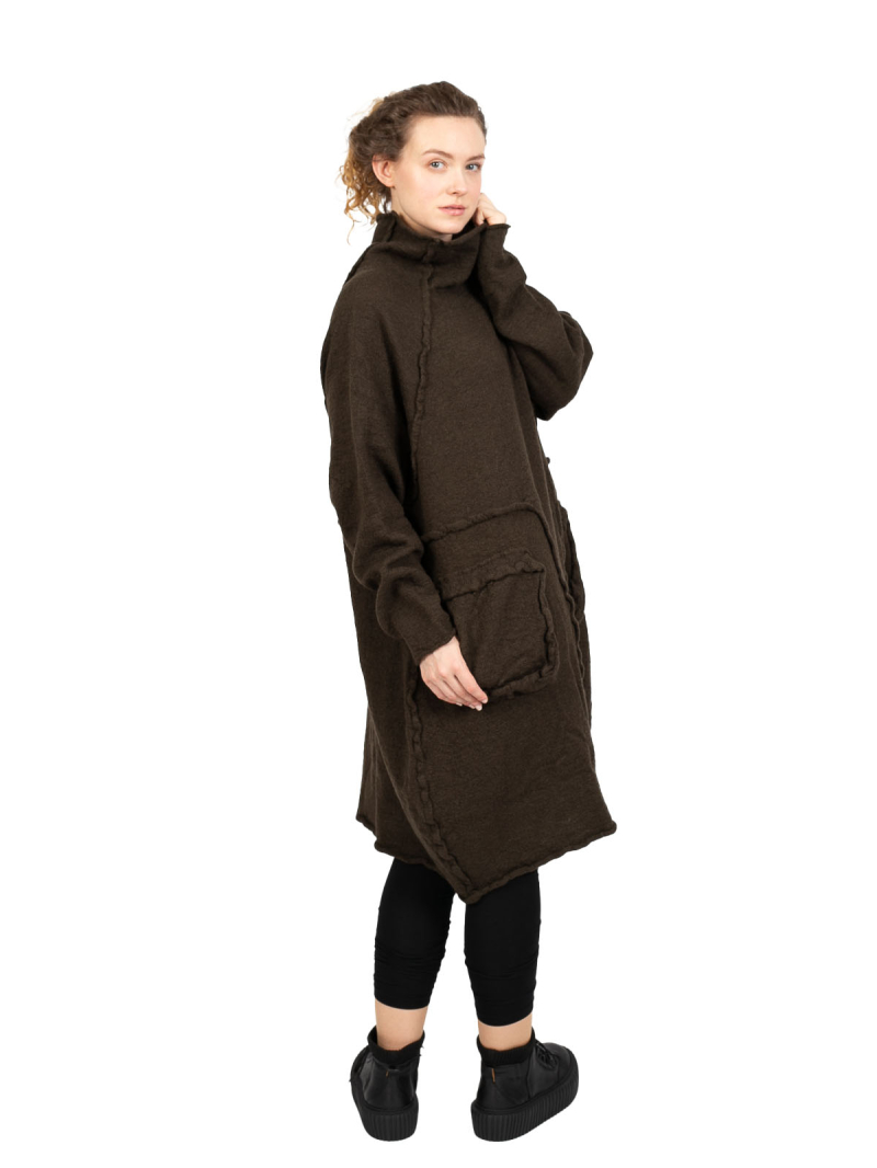 Rundholz Black Label - StrickKleid mit Koffertaschen gekochte Wolle Oversize jungle - 2243897309