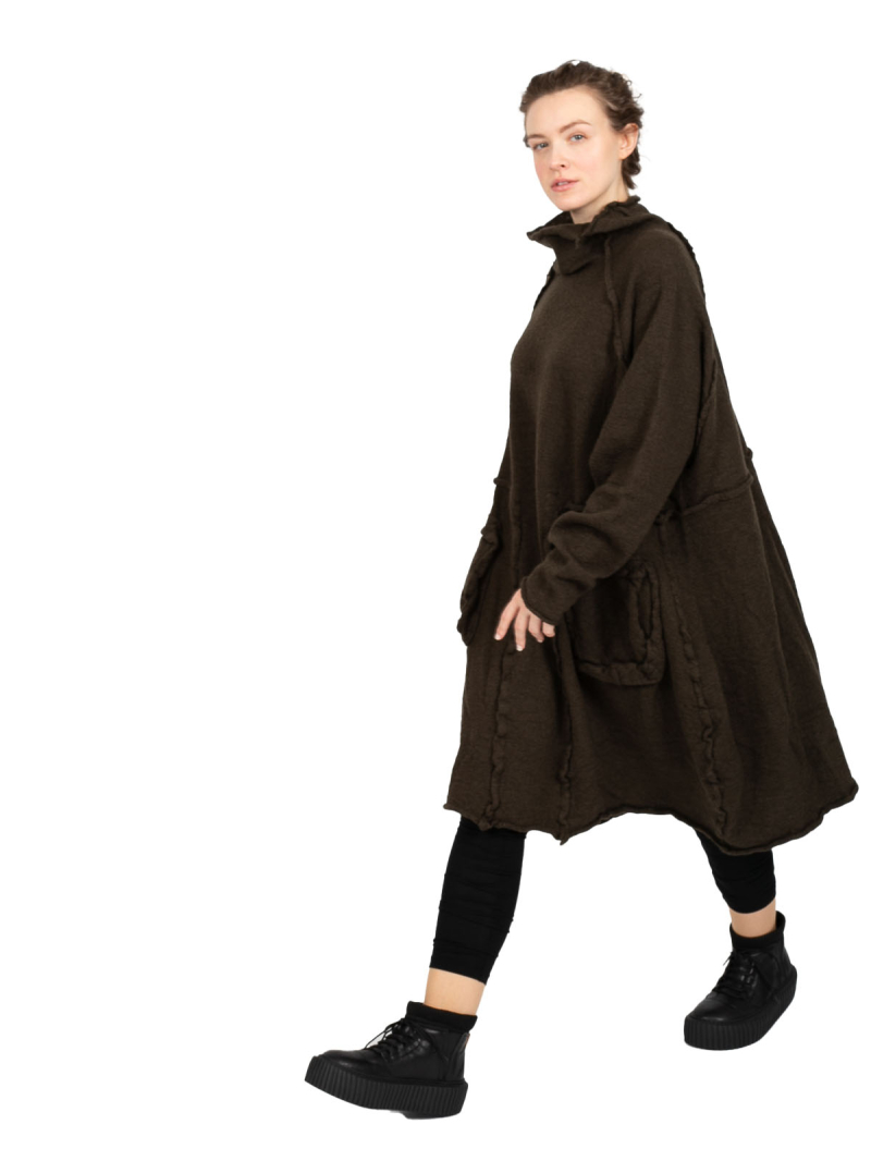 Rundholz Black Label - StrickKleid mit Koffertaschen gekochte Wolle Oversize jungle - 2243897309