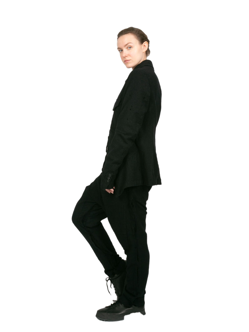 Rundholz - Pantalon étroit avec poches plaquées tissu laine feutré black - 2241010111