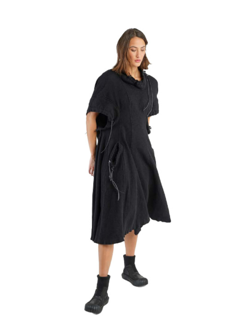 Rundholz DIP - Kleid in ausgestellter Form mit Augentaschen Schurwolle Black - 2242210910