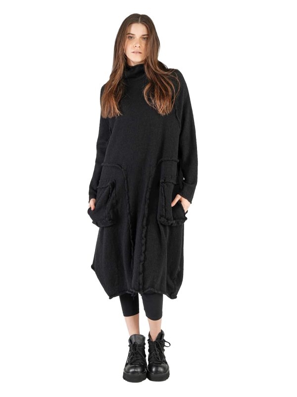 Rundholz Black Label - StrickKleid mit Koffertaschen gekochte Wolle Oversize black - 2243897309