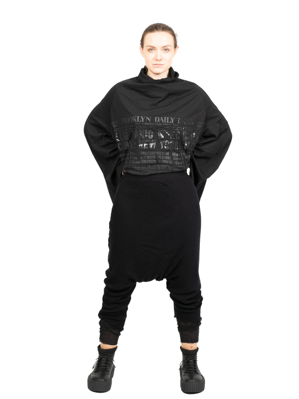 Rundholz - Sarouel Hose doppellagig Jersey Wolle destroyed Look Black Melange - 2241180106