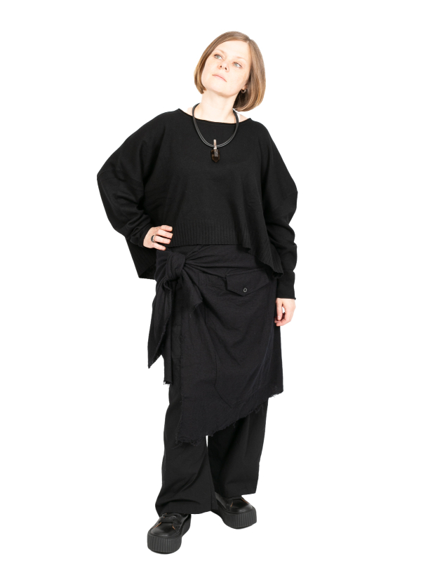 Rundholz - Weite Hose mit Schürze zum Binden Wollstoff gefilzt black - 2241010127