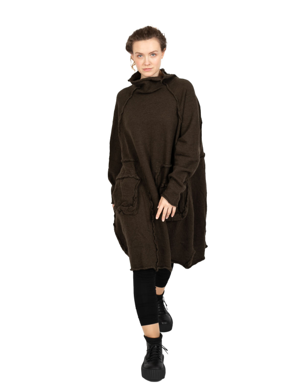 Rundholz Black Label - StrickKleid mit Koffertaschen gekochte Wolle Oversize jungle - 2243897309