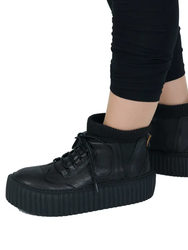 Rundholz - Leder Boots Schnürer mit "Wollsocke" black - 2241985251