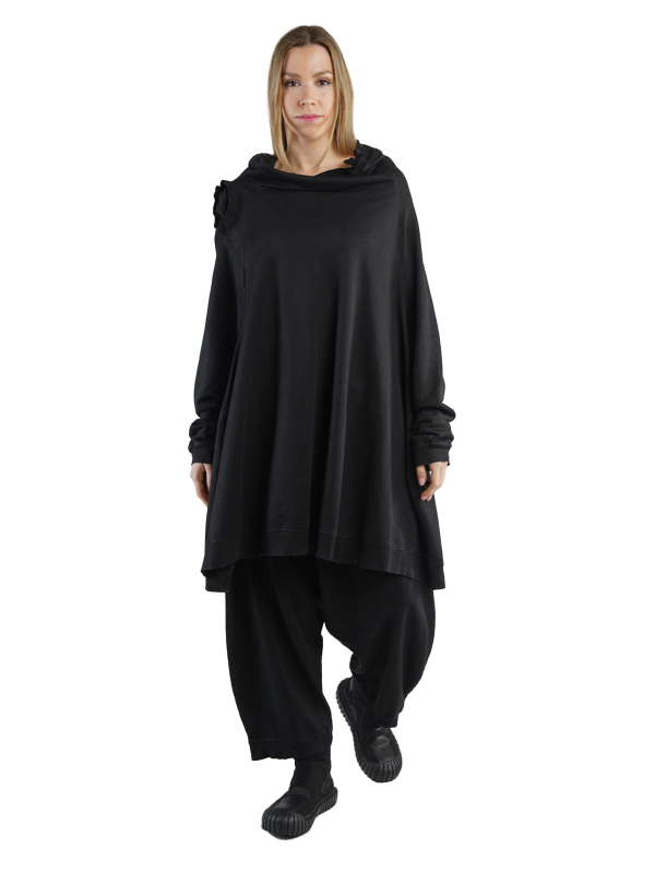 Rundholz DIP - Sweater in Longform mit Abschlüssen in Ripp Coton Oversize Black - 2242270508